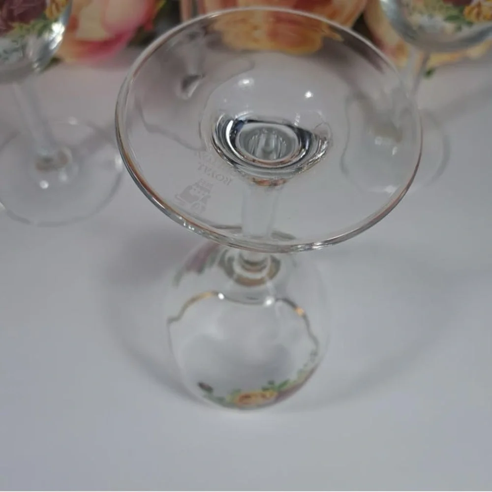 Vintage Royal Albert Old Country Roses Wine Glass Set Barware Burgundy Gold Rim
